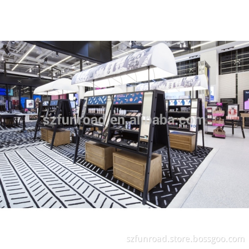 Customized wood display shelves with lockable drawers wooden countertop display designs